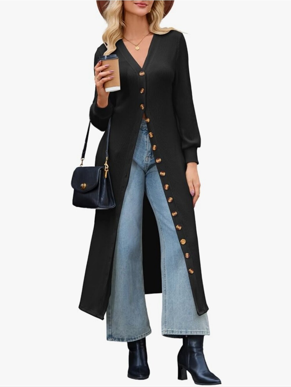 Long Button Up Cardigan Lightweight, V Neck Knit Sweater with Pockets